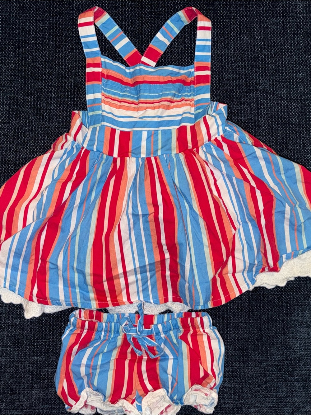 SweetHoney Red, Blue & White Striped Sundress with Matching Bloomers